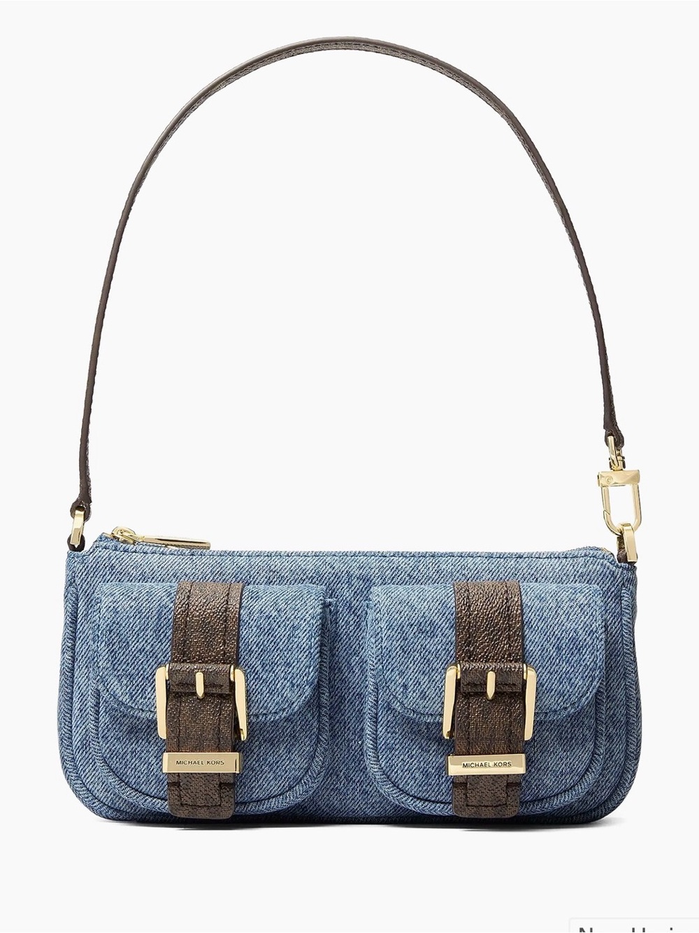 Michael Kors Small Denim Baguette with Gold Buckle Details